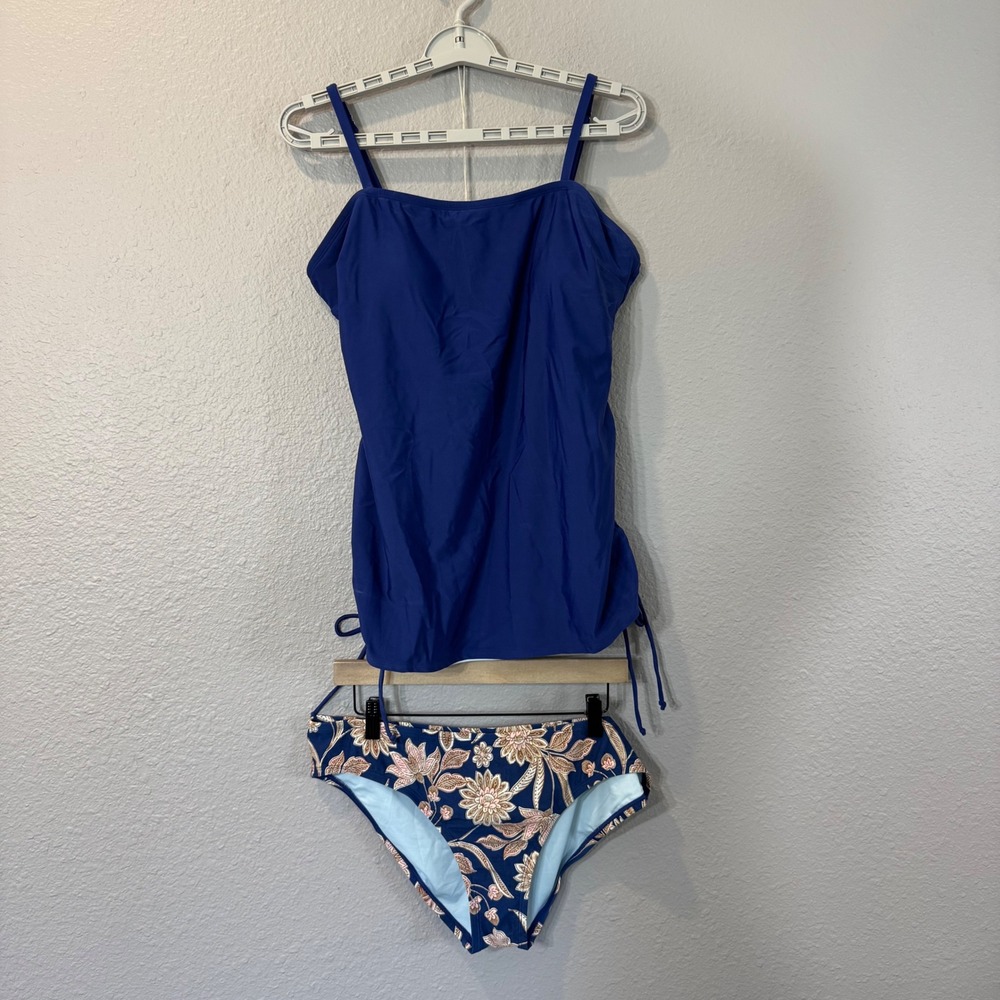 NWT Cupshe Women's Size XL Blue Ruched Tankini Floral Bikini Set DKA12D4E001UU